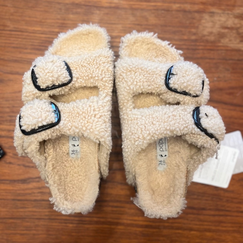 Birkenstock shearling platform sandals